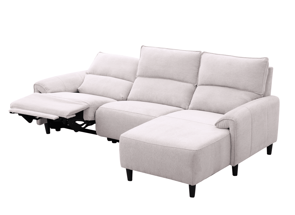 Canapé d’angle relax électrique en tissu beige LUDMILA - Angle droit - DécoInParis