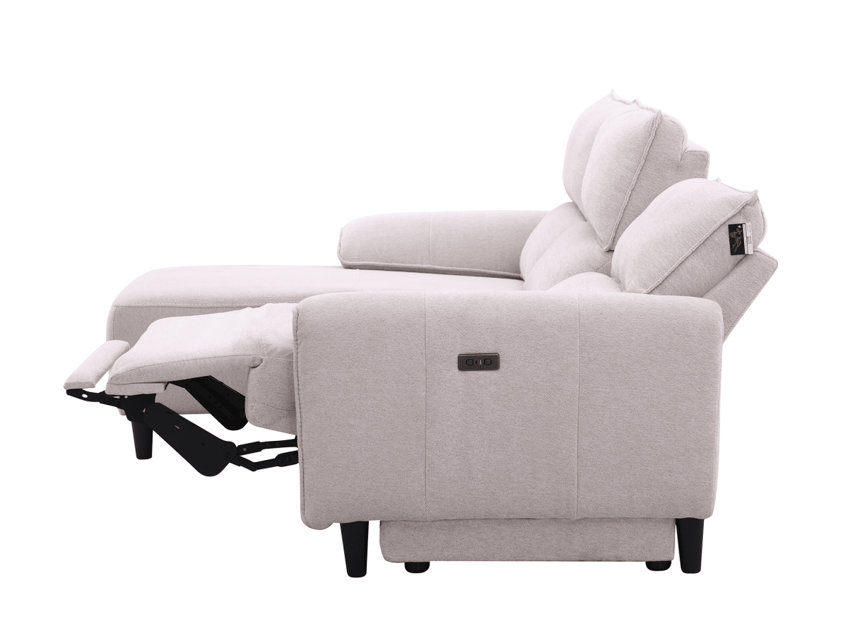 Canapé d’angle relax électrique en tissu beige LUDMILA - Angle gauche - DécoInParis