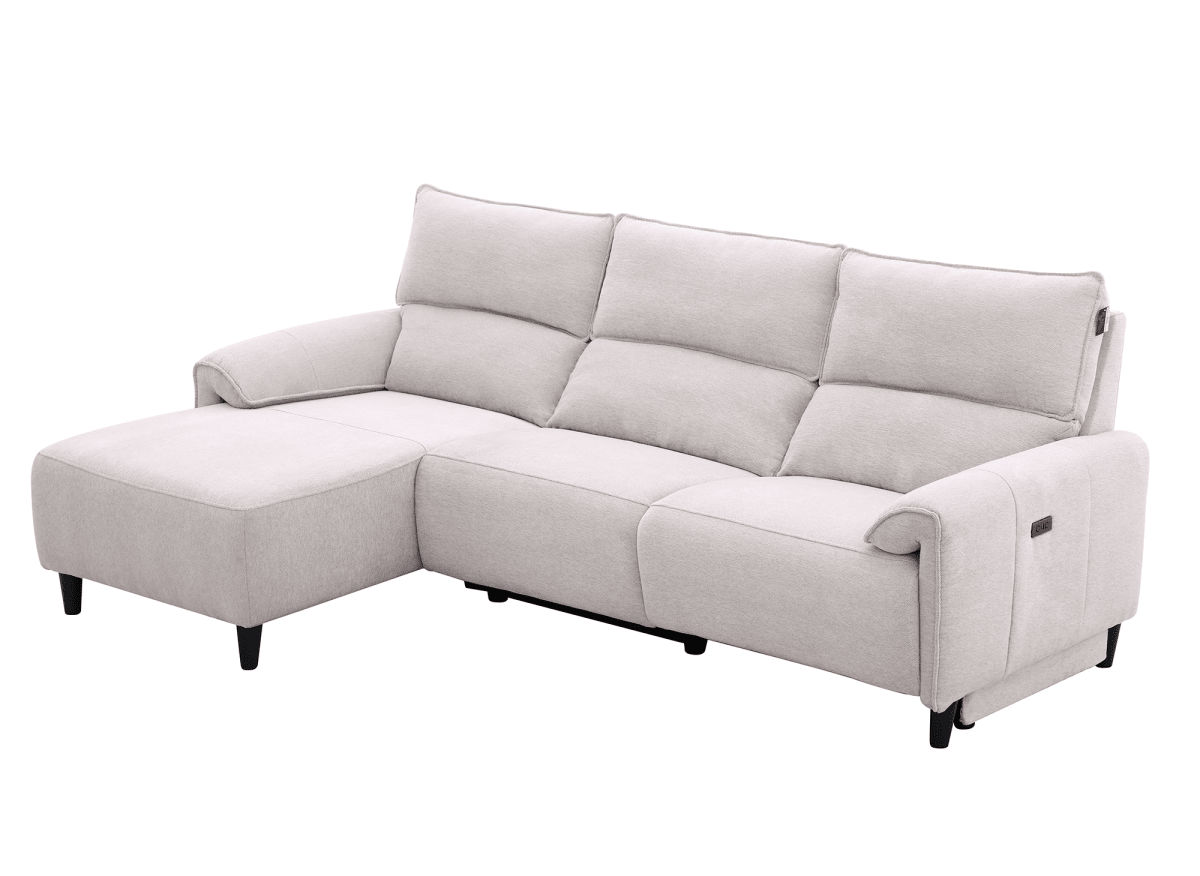 Canapé d’angle relax électrique en tissu beige LUDMILA - Angle gauche - DécoInParis