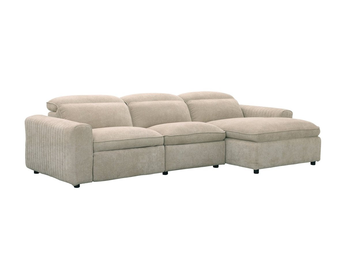 Canapé d'angle relax électrique en tissu beige ORELIA - Angle droit - DécoInParis