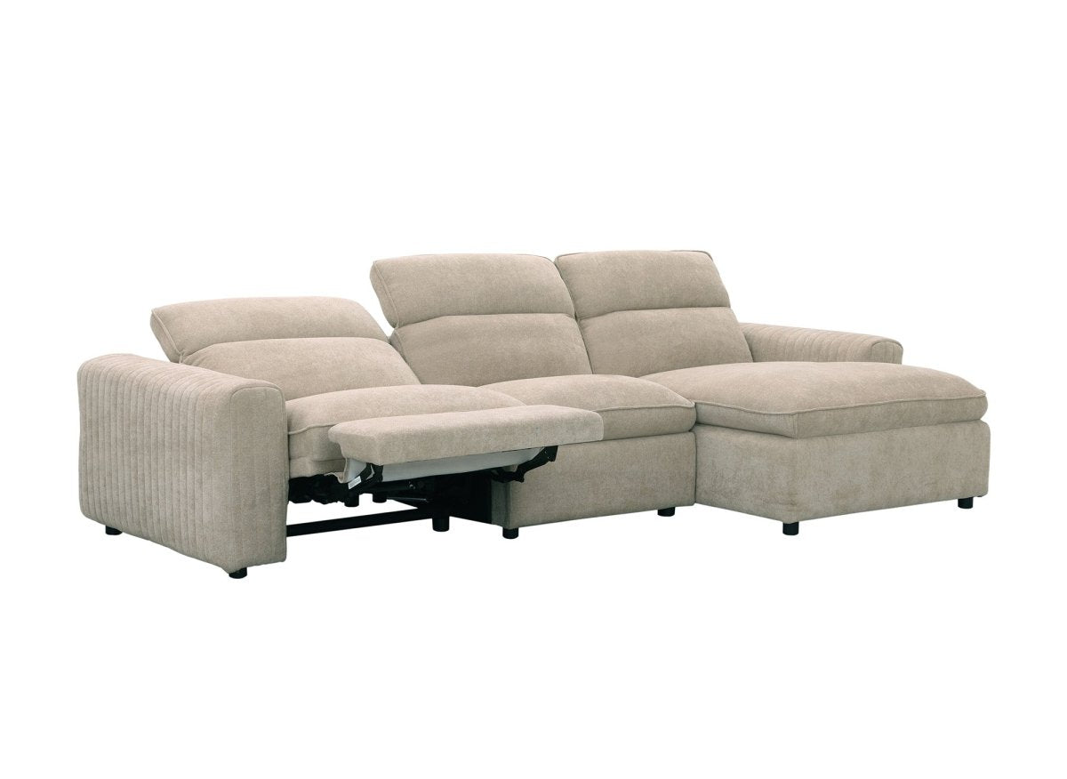 Canapé d'angle relax électrique en tissu beige ORELIA - Angle droit - DécoInParis