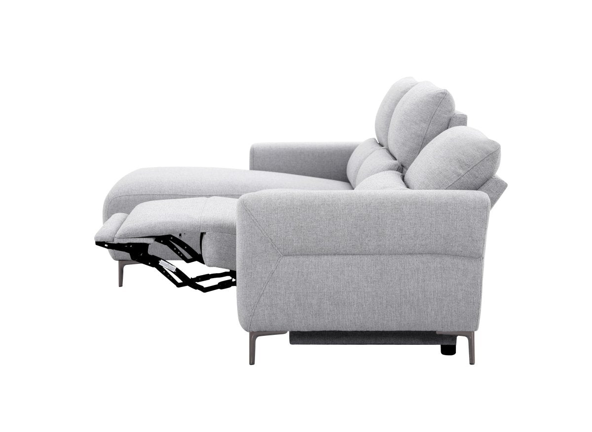 Canapé d'angle relax électrique en tissu gris clair RAFAELA - Angle gauche - DécoInParis