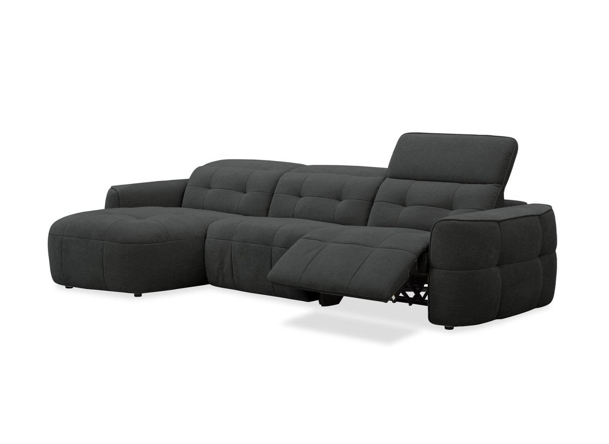 Canapé d'angle relax électrique en tissu gris FERDINAND - Angle gauche - DécoInParis