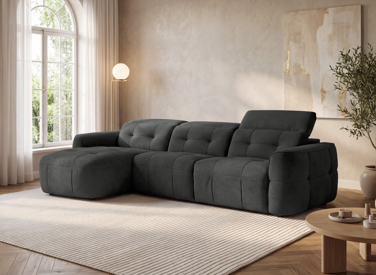 Canapé d'angle relax électrique en tissu gris FERDINAND - Angle gauche - DécoInParis