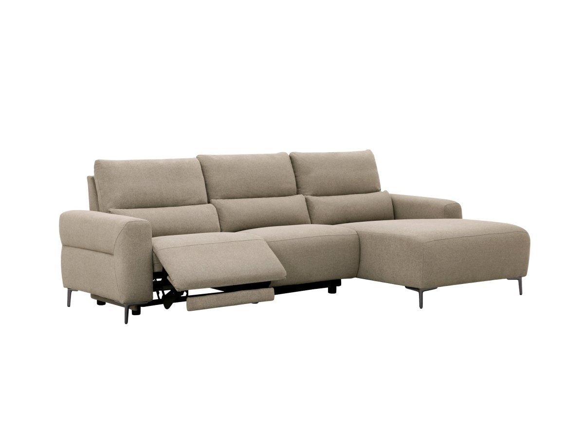 Canapé d'angle relax électrique en tissu taupe RAFAELA - Angle droit - DécoInParis