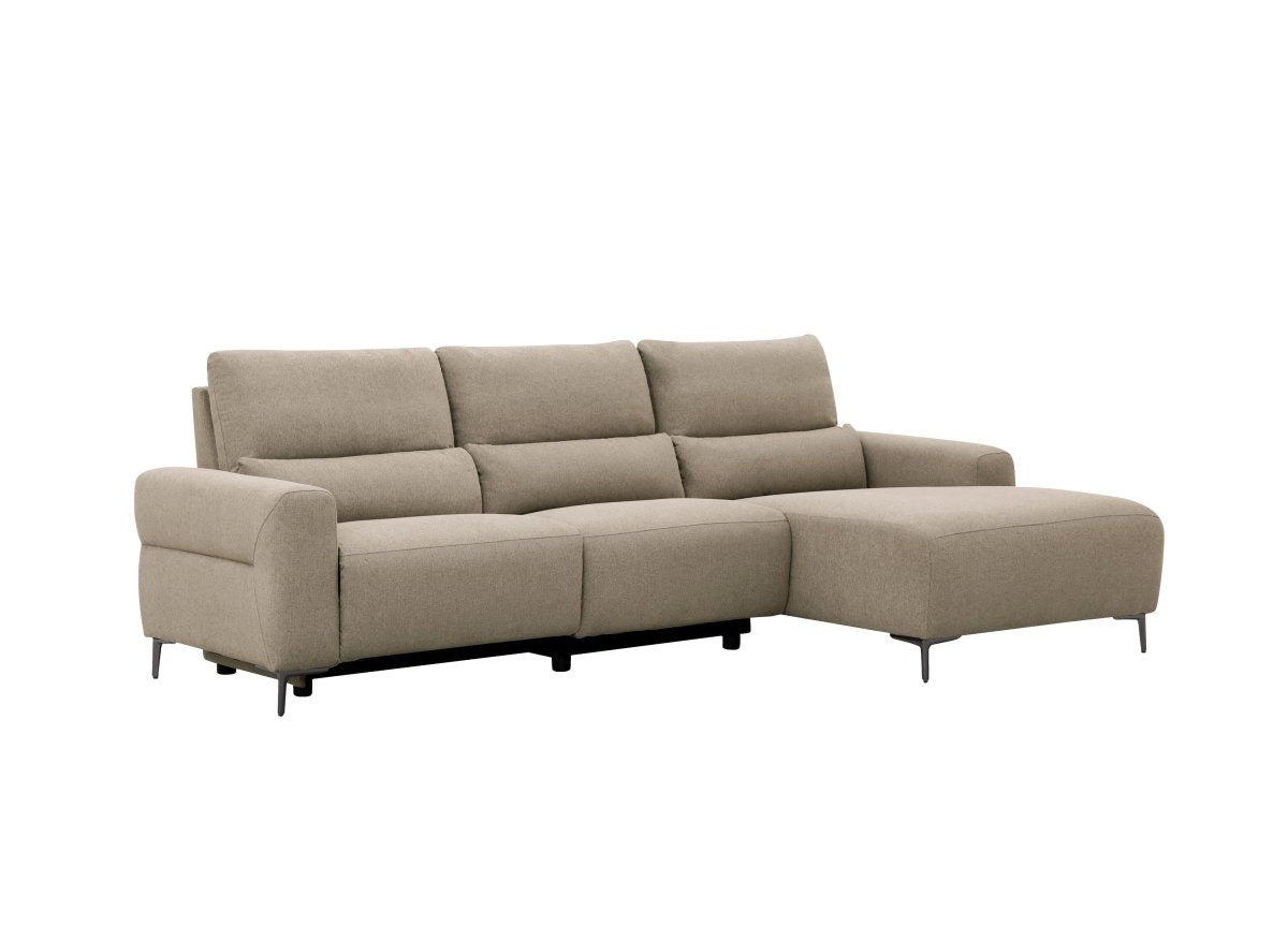 Canapé d'angle relax électrique en tissu taupe RAFAELA - Angle droit - DécoInParis