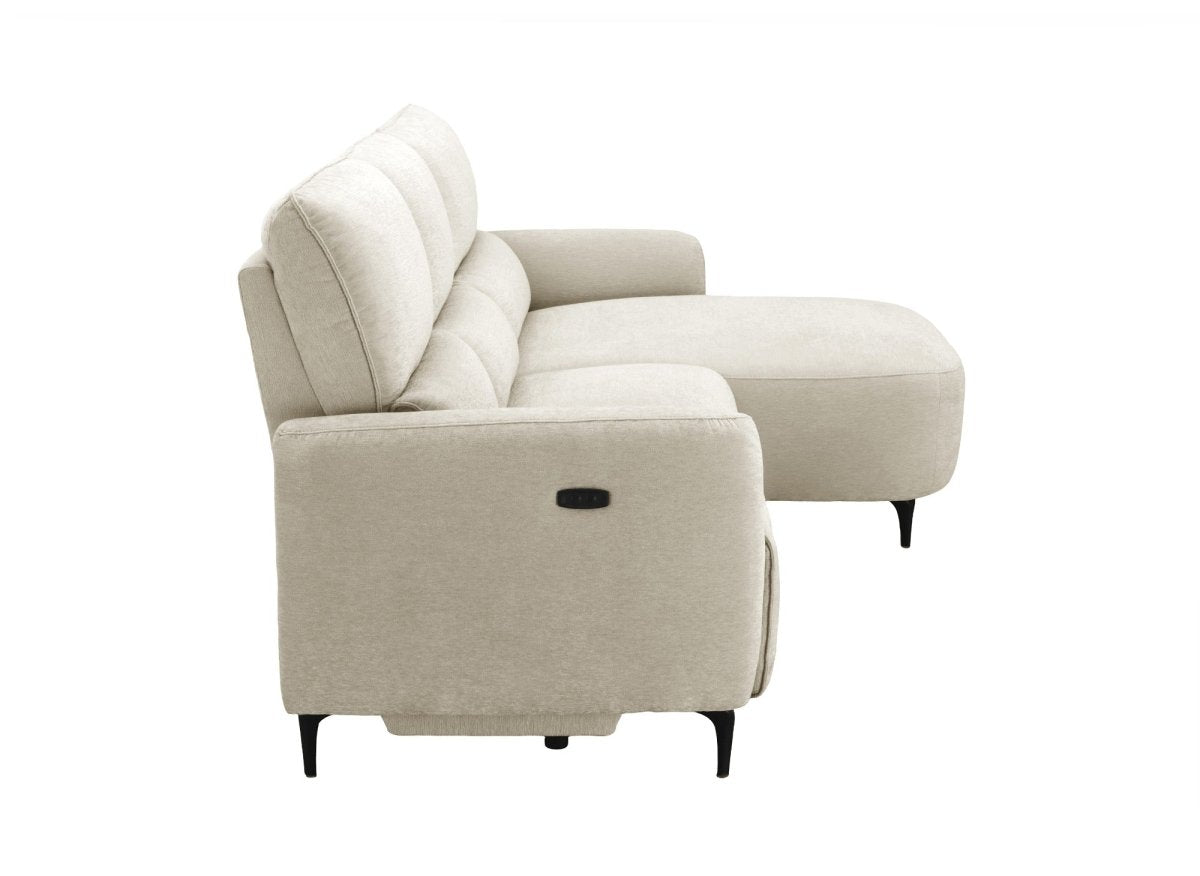 Canapé d'angle relax électrique en tissu texturé beige LAHYS - Angle droit - DécoInParis