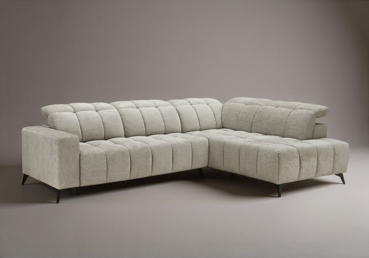 Canapé d'angle relax électrique en velours chiné beige ALVAR - Angle droit - DécoInParis