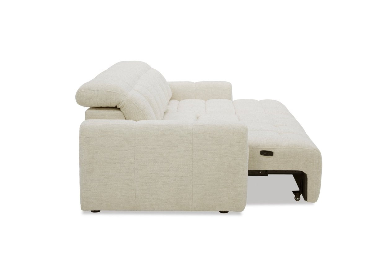 Canapé d'angle relax électrique en velours chiné beige DANIA - Angle droit - DécoInParis