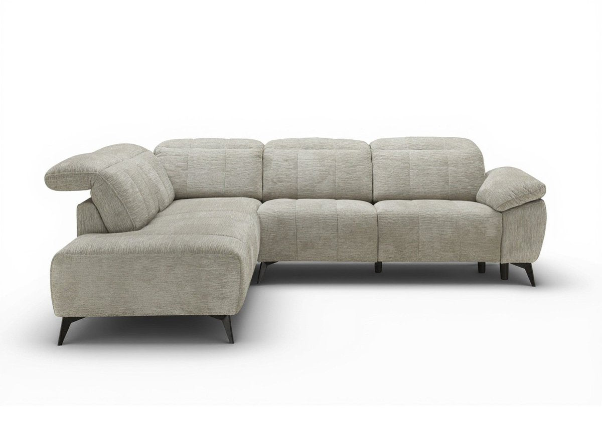 Canapé d'angle relax électrique en velours chiné beige SOLINA - Angle gauche - DécoInParis