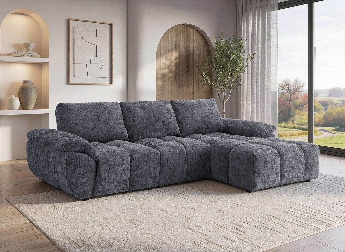 Canapé d’angle relax électrique en velours chiné gris ALPES - Angle droit - DécoInParis
