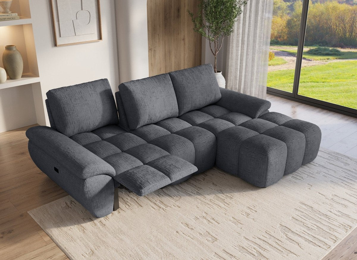 Canapé d’angle relax électrique en velours chiné gris ALPES - Angle droit - DécoInParis