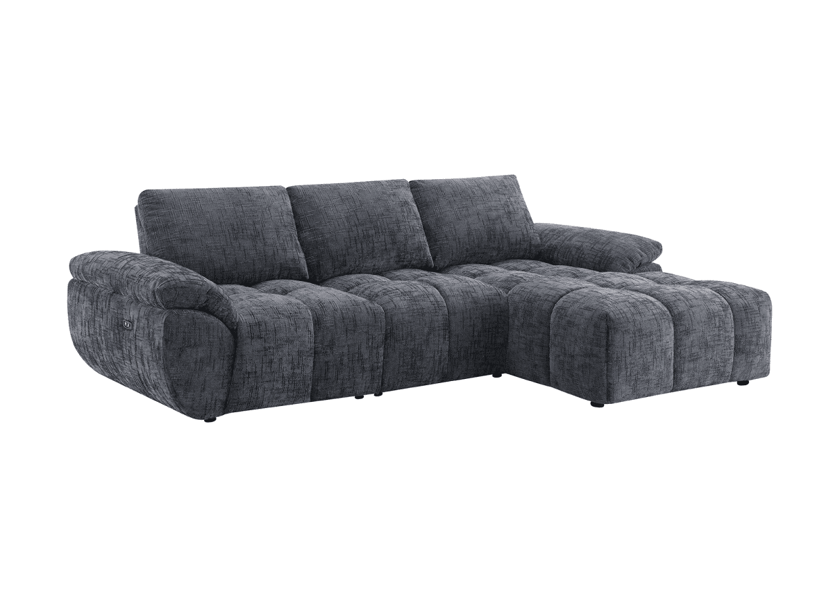 Canapé d’angle relax électrique en velours chiné gris ALPES - Angle droit - DécoInParis