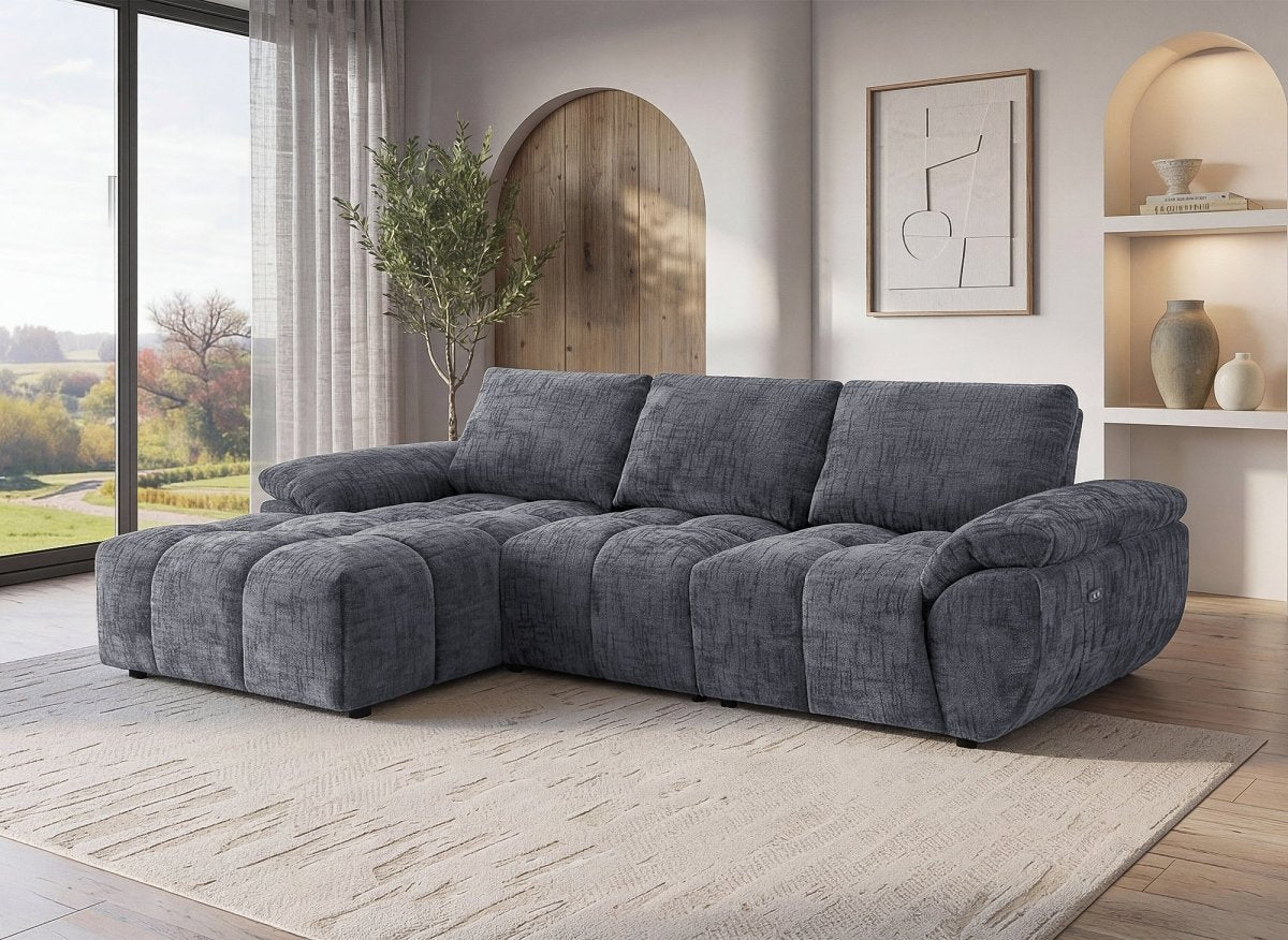 Canapé d’angle relax électrique en velours chiné gris ALPES - Angle gauche - DécoInParis
