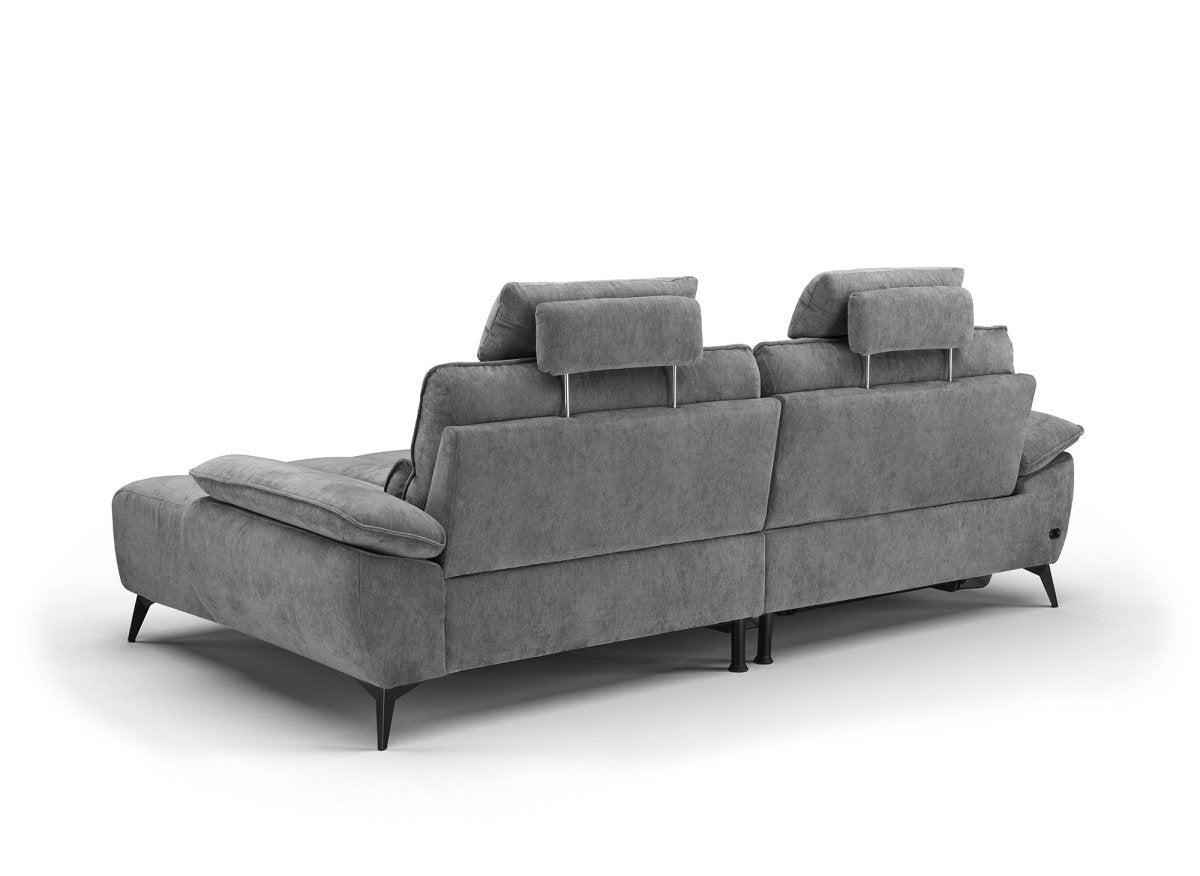 Canapé d’angle relax électrique en velours chiné gris LYANA - Angle droit - DécoInParis
