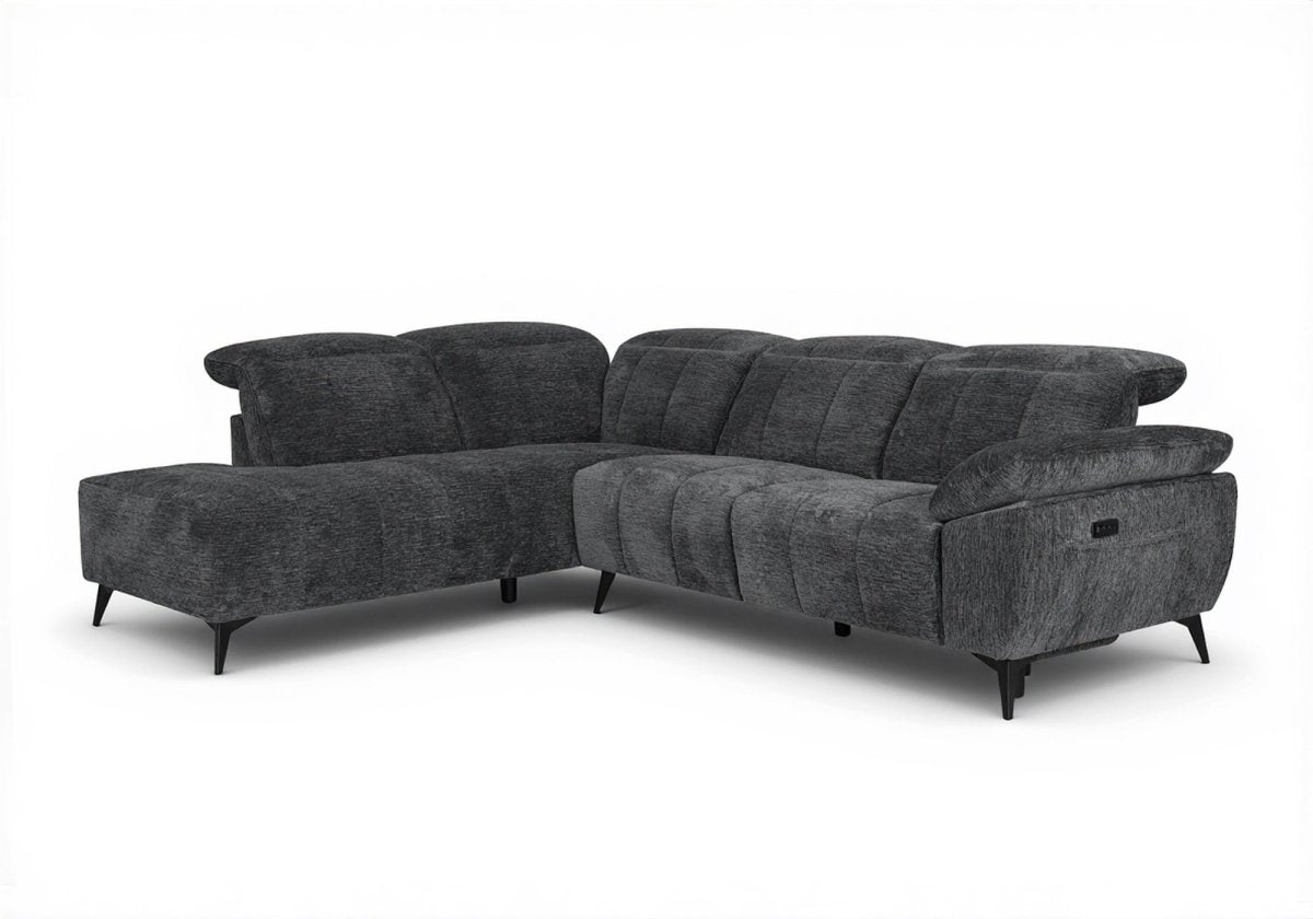 Canapé d'angle relax électrique en velours chiné gris SOLINA - Angle gauche - DécoInParis