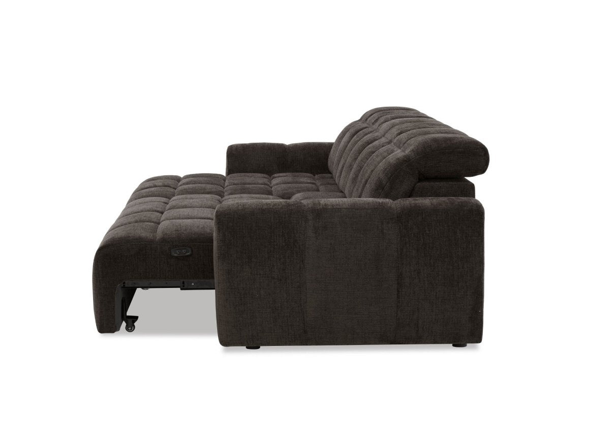 Canapé d'angle relax électrique en velours chiné marron DANIA - Angle gauche - DécoInParis