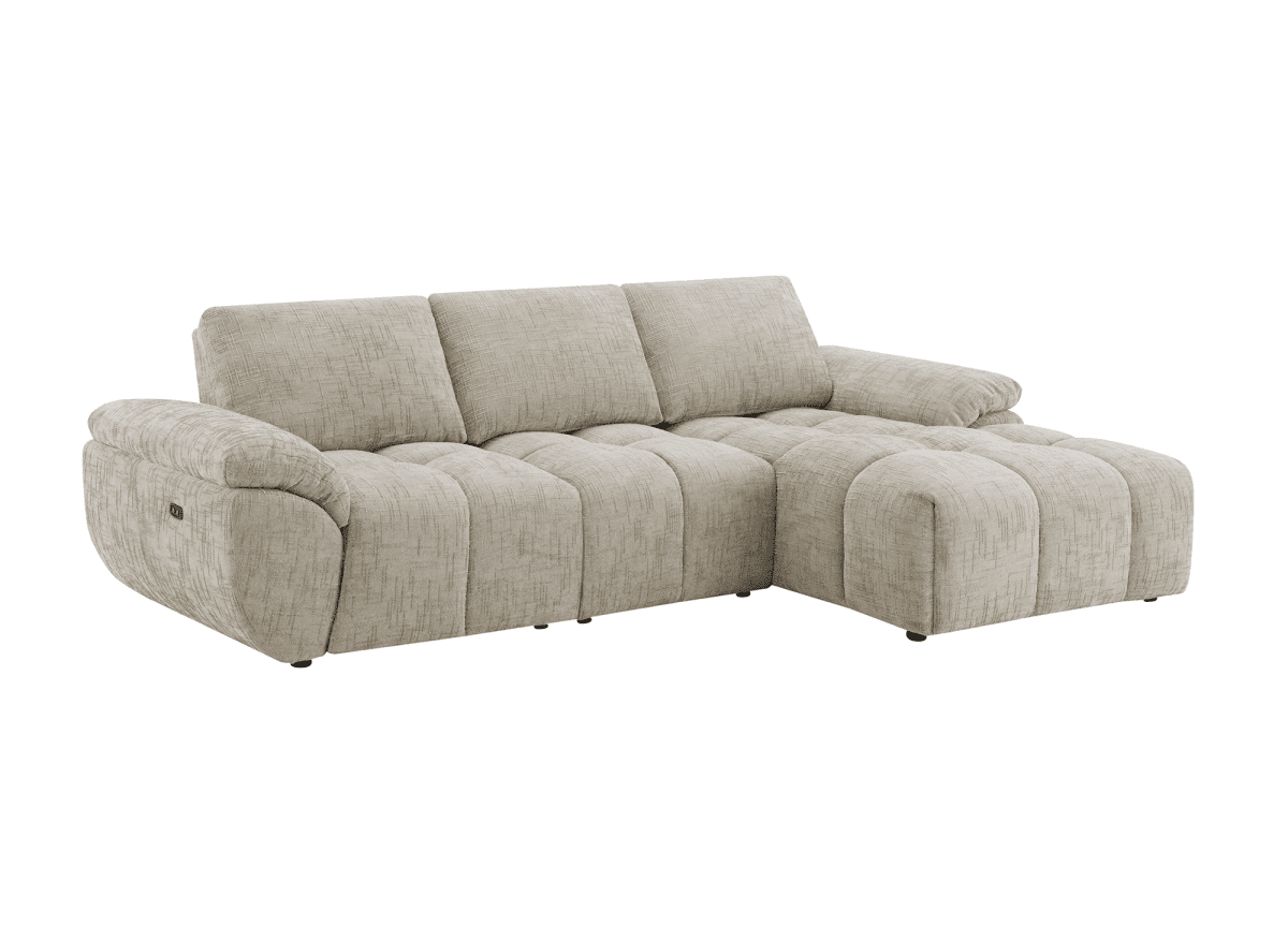 Canapé d’angle relax électrique en velours chiné taupe ALPES - Angle droit - DécoInParis