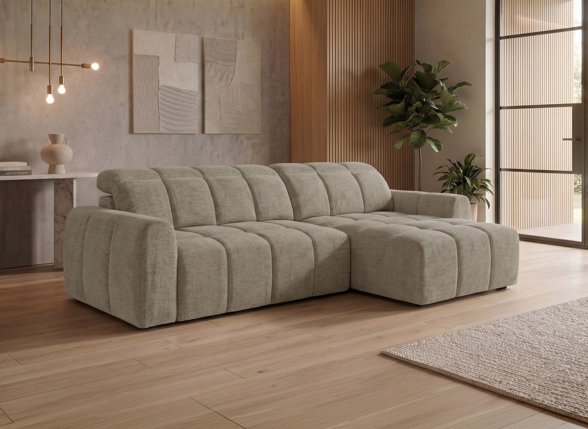 Canapé d'angle relax électrique en velours chiné taupe DANIA - Angle droit - DécoInParis