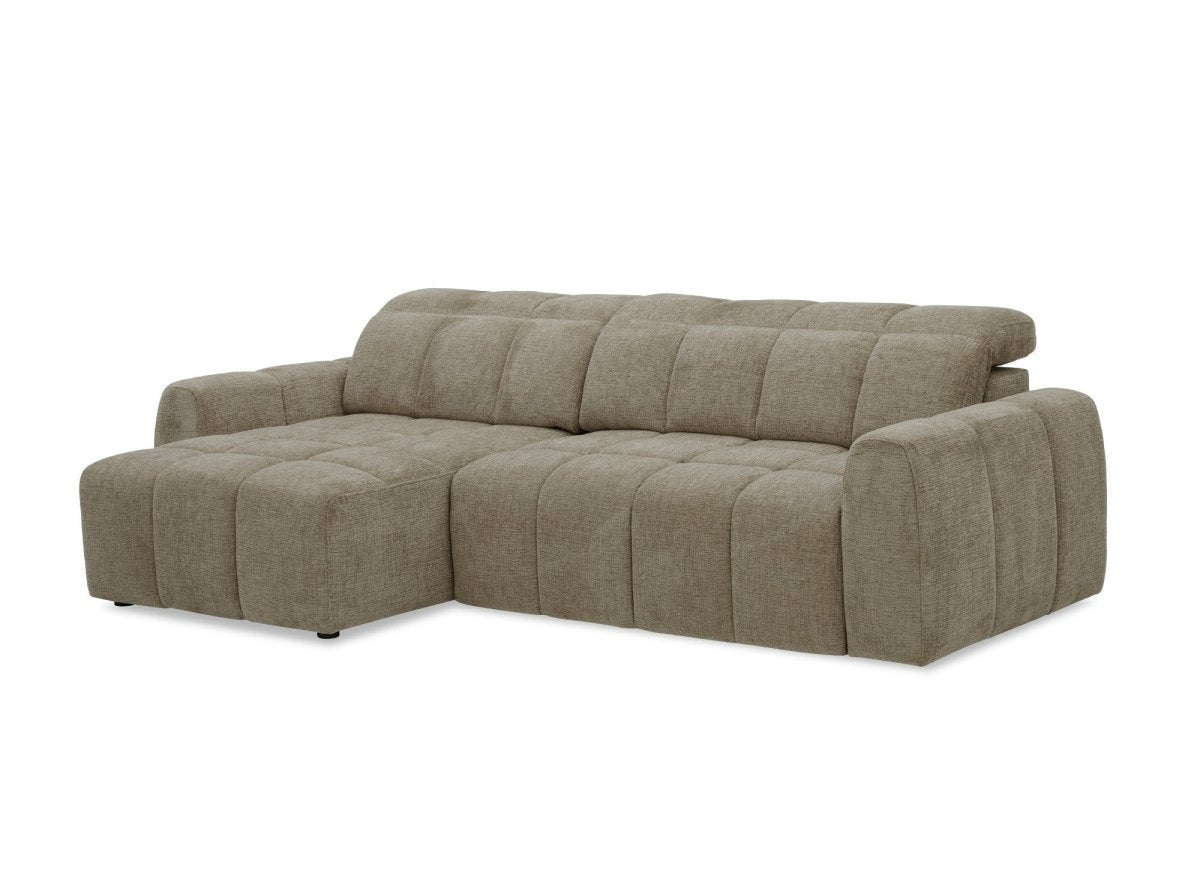 Canapé d'angle relax électrique en velours chiné taupe DANIA - Angle gauche - DécoInParis