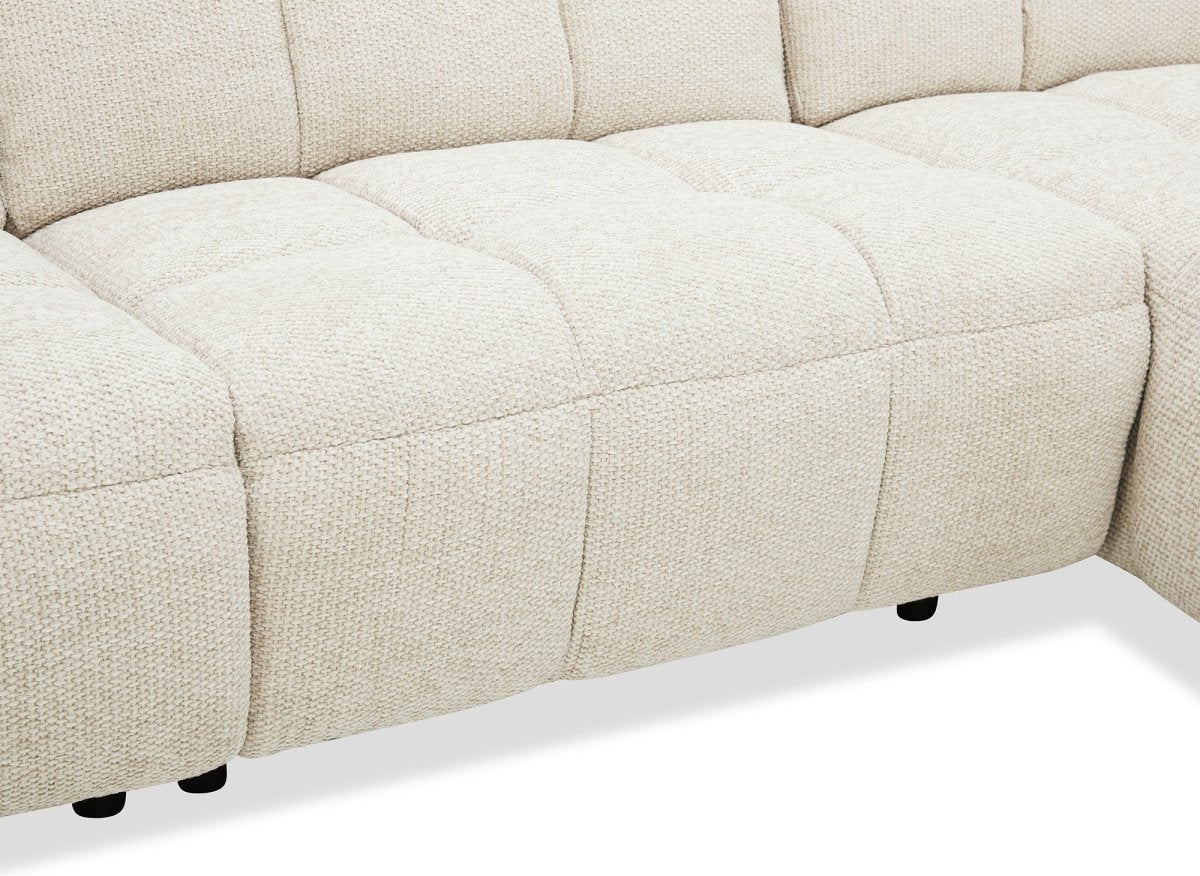 Canapé d'angle relax électrique en velours texturé beige EDELMIRA - Angle droit - DécoInParis