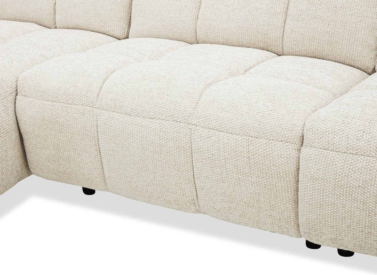 Canapé d'angle relax électrique en velours texturé beige EDELMIRA - Angle gauche - DécoInParis