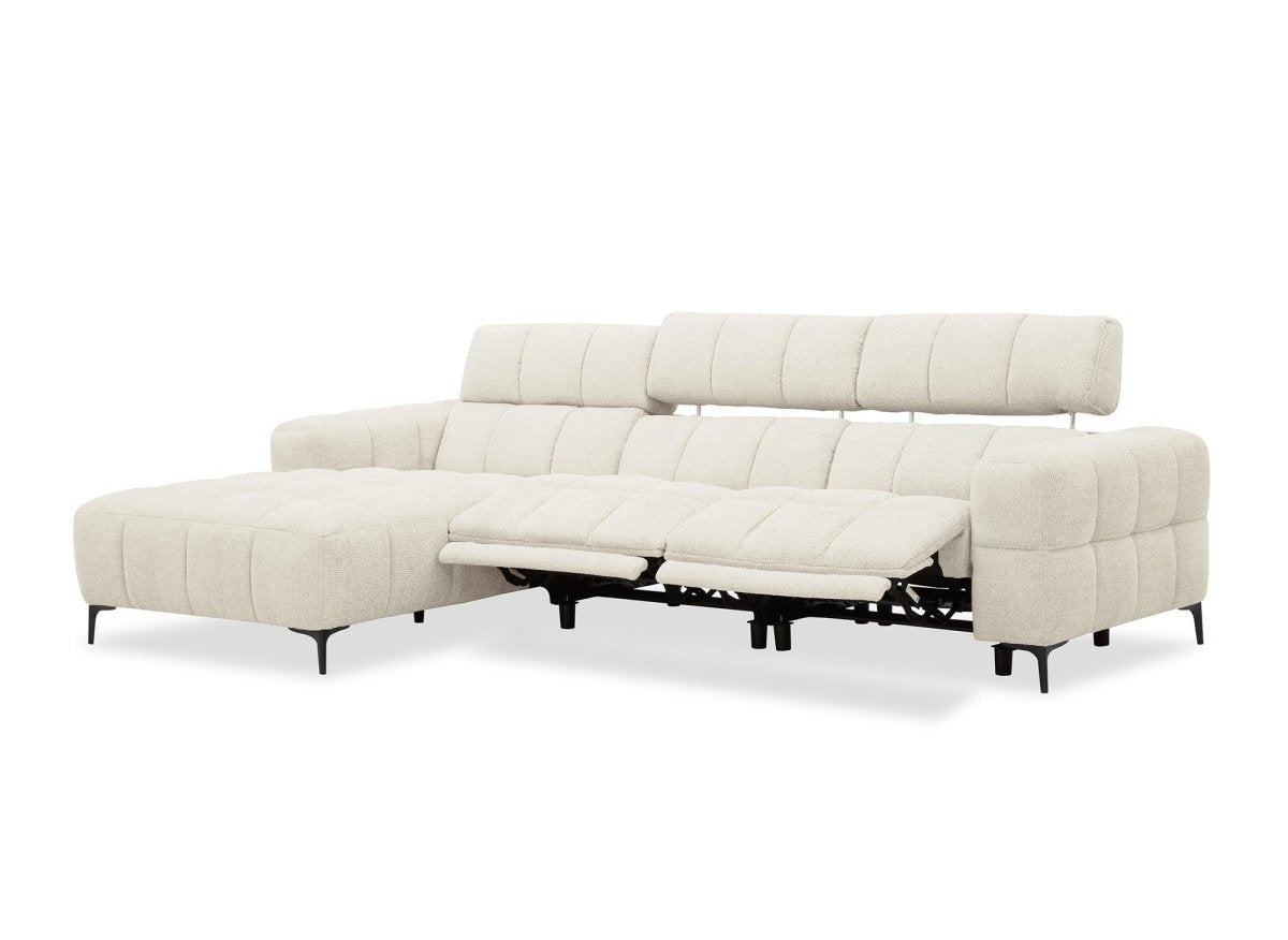 Canapé d'angle relax électrique en velours texturé beige EDELMIRA - Angle gauche - DécoInParis