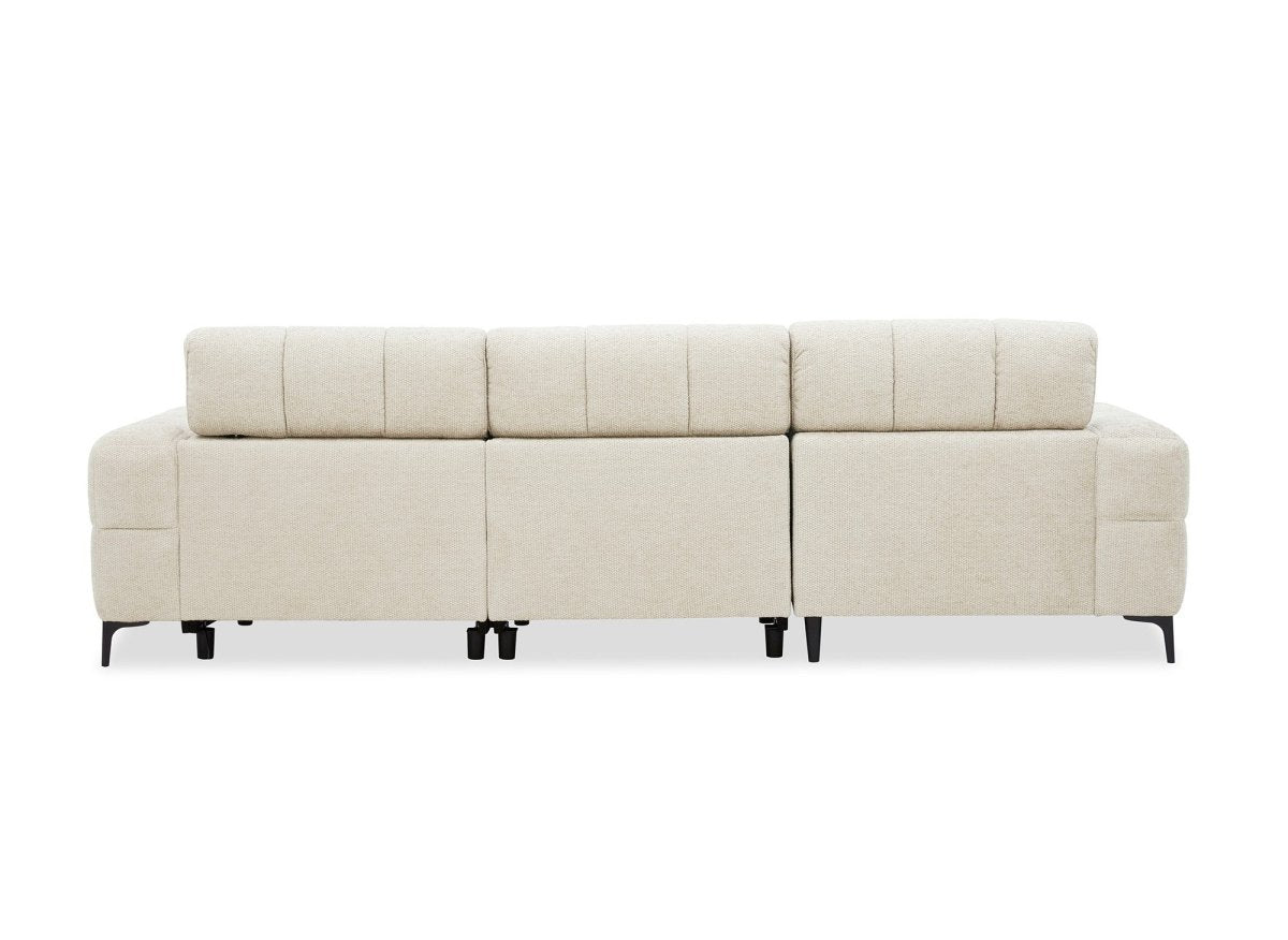 Canapé d'angle relax électrique en velours texturé beige EDELMIRA - Angle gauche - DécoInParis