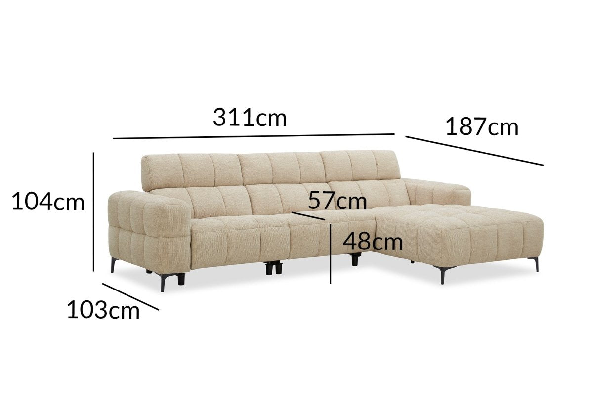 Canapé d'angle relax électrique en velours texturé taupe EDELMIRA - Angle droit - DécoInParis
