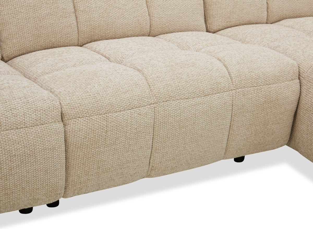 Canapé d'angle relax électrique en velours texturé taupe EDELMIRA - Angle droit - DécoInParis