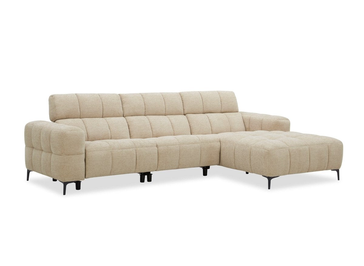 Canapé d'angle relax électrique en velours texturé taupe EDELMIRA - Angle droit - DécoInParis