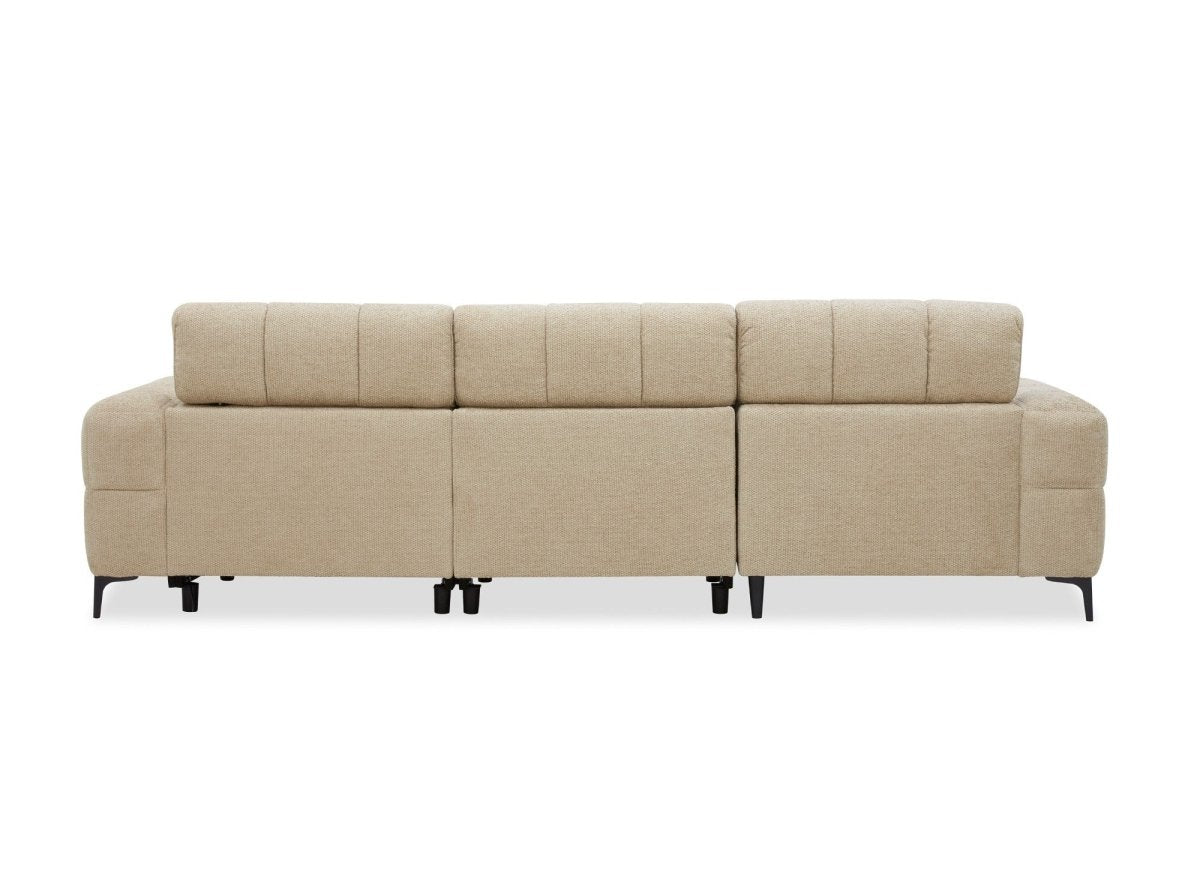 Canapé d'angle relax électrique en velours texturé taupe EDELMIRA - Angle gauche - DécoInParis