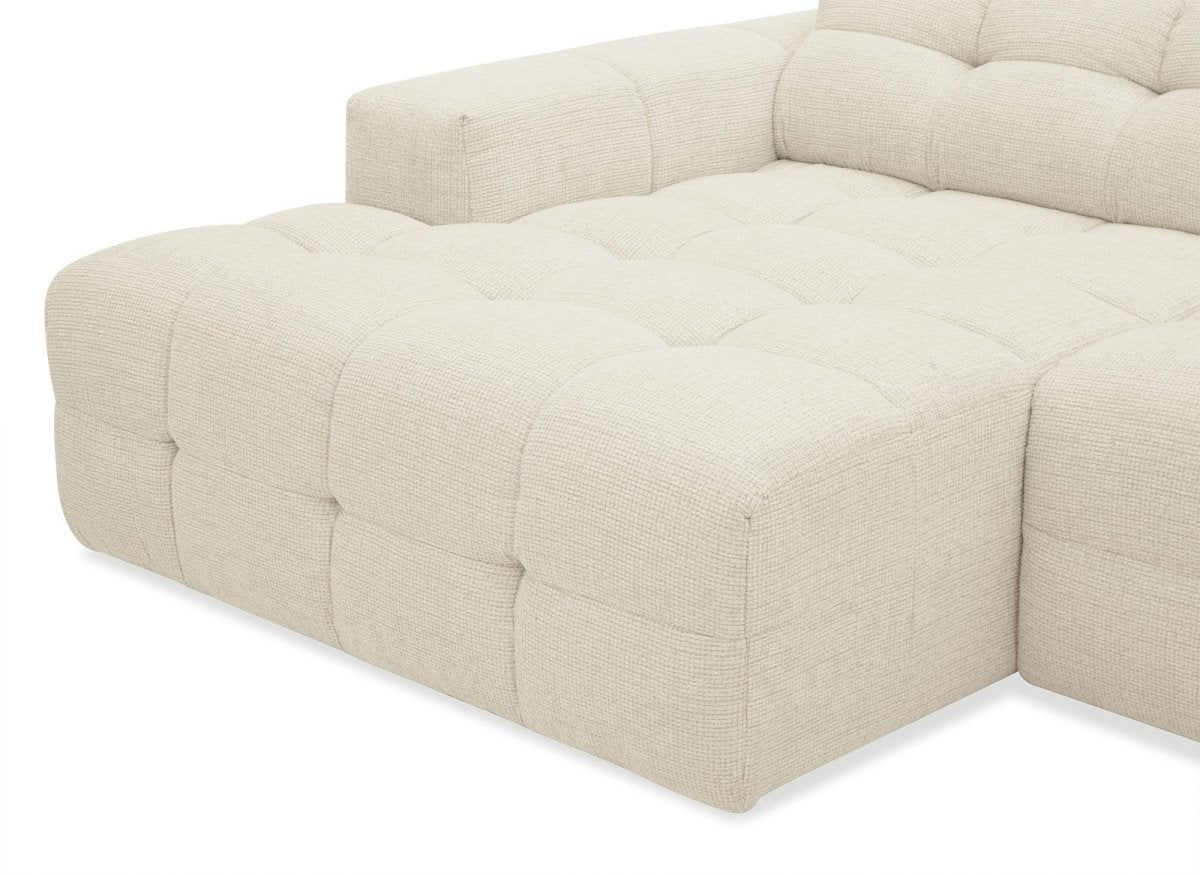 Canapé d'angle relax en velours texturé beige FEDORA - Angle gauche - DécoInParis