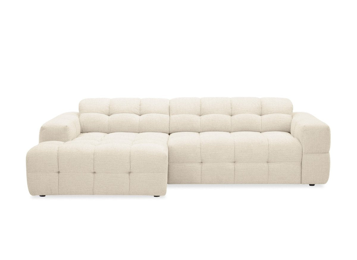 Canapé d'angle relax en velours texturé beige FEDORA - Angle gauche - DécoInParis