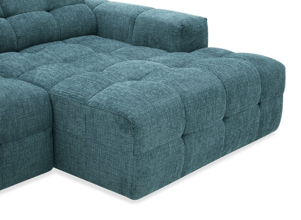 Canapé d'angle relax en velours texturé bleu FEDORA - Angle droit - DécoInParis