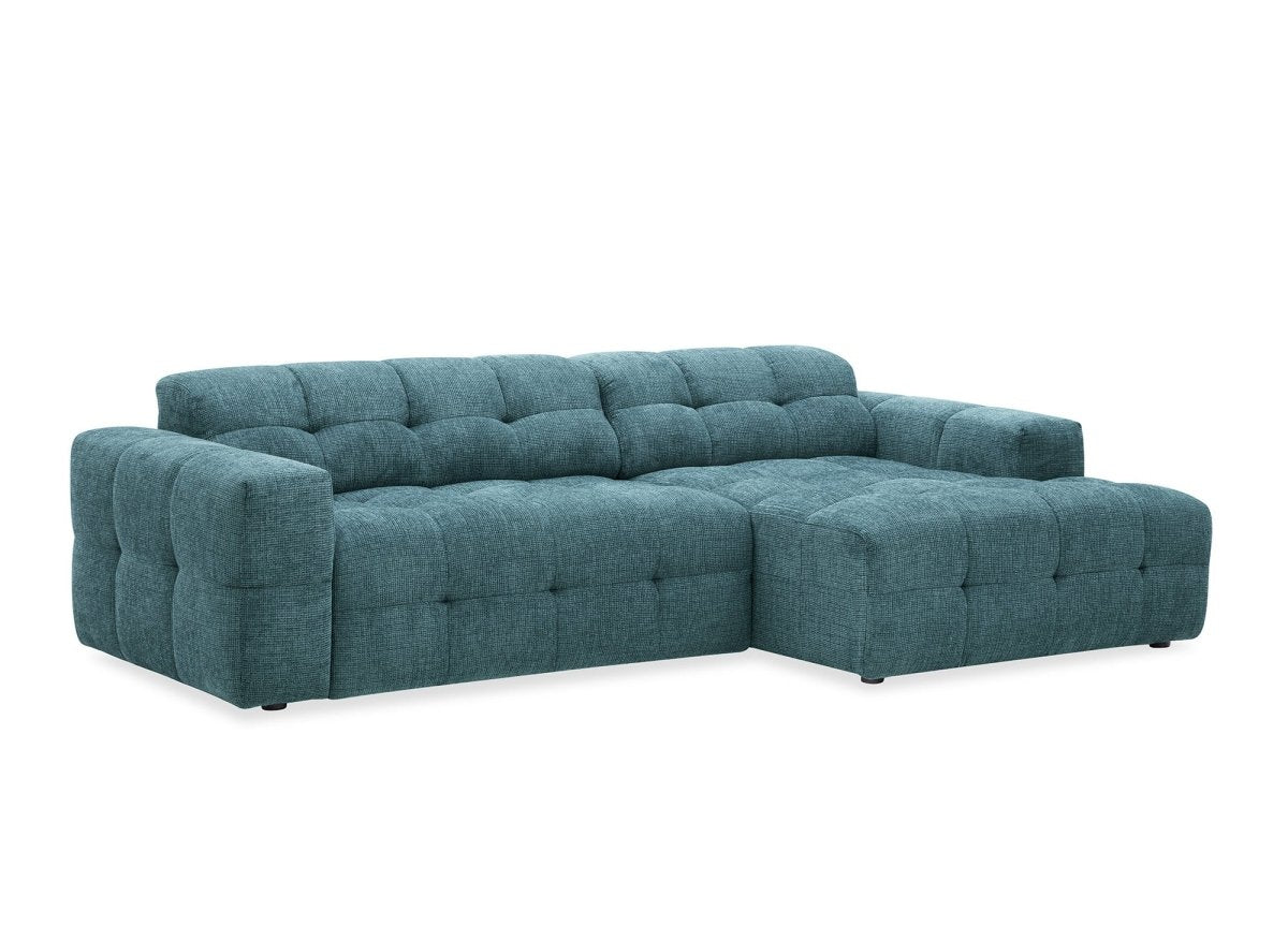 Canapé d'angle relax en velours texturé bleu FEDORA - Angle droit - DécoInParis