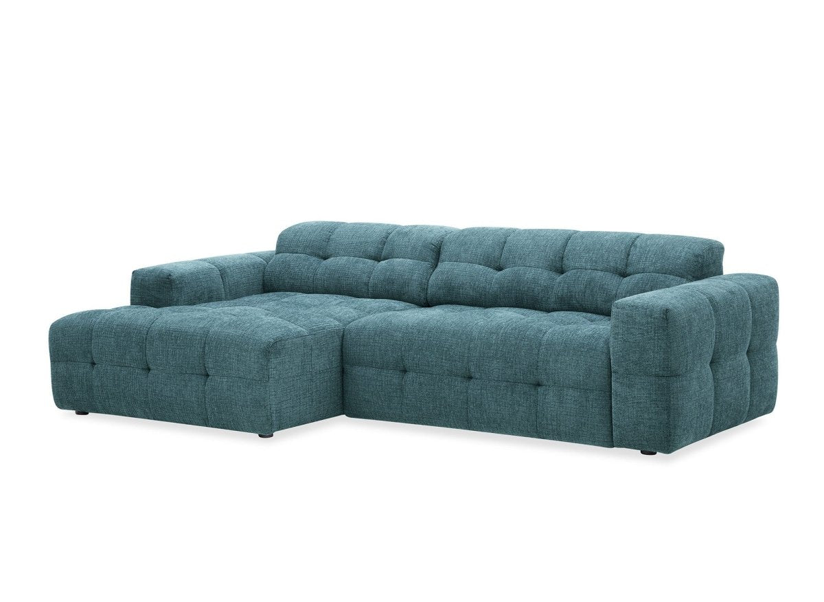 Canapé d'angle relax en velours texturé bleu FEDORA - Angle gauche - DécoInParis