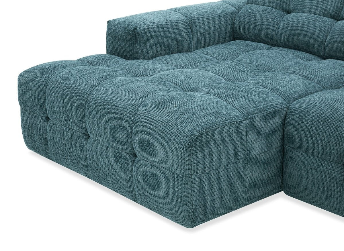 Canapé d'angle relax en velours texturé bleu FEDORA - Angle gauche - DécoInParis