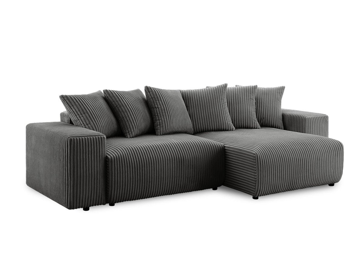 Canapé d'angle réversible convertible avec coffre en velours côtelé épais gris NOELIA - DécoInParis