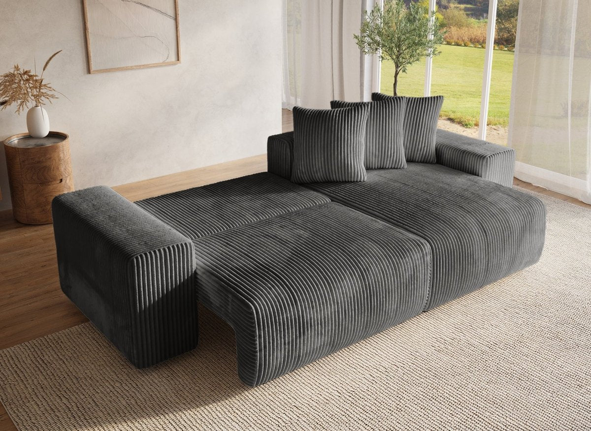 Canapé d'angle réversible convertible avec coffre en velours côtelé épais gris NOELIA - DécoInParis