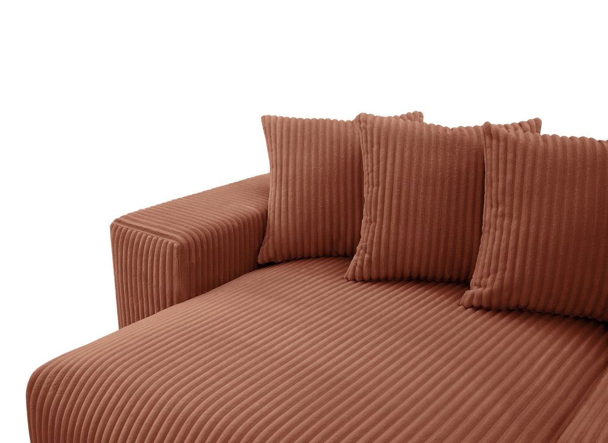 Canapé d'angle réversible convertible avec coffre en velours côtelé épais terracotta NOELIA - DécoInParis