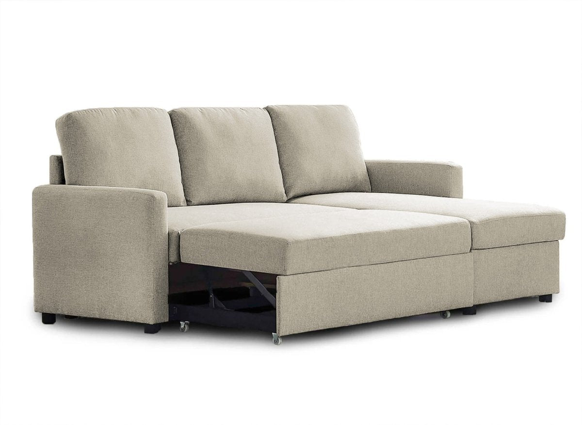 Canapé d'angle réversible convertible coffre de rangement en tissu beige ADAM - DécoInParis