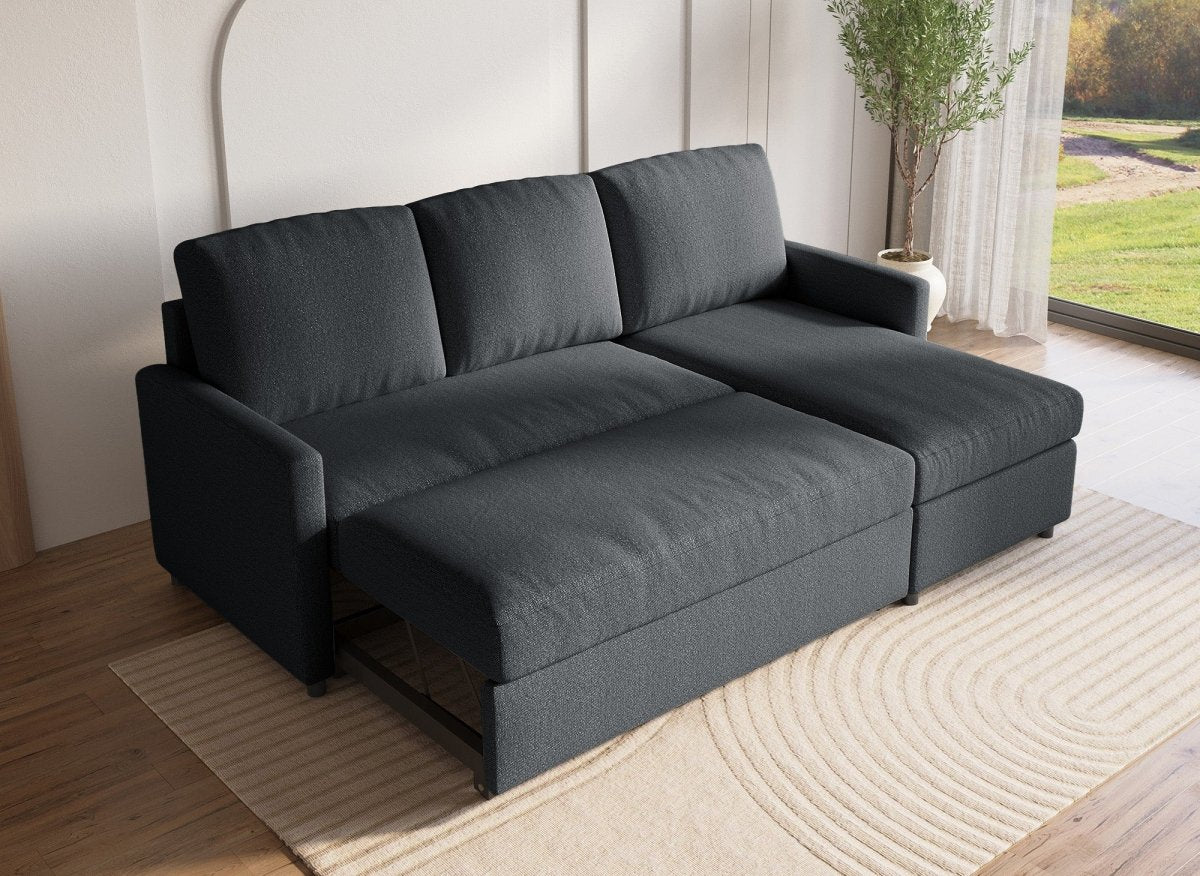 Canapé d'angle réversible convertible coffre de rangement en tissu gris anthracite ADAM - DécoInParis