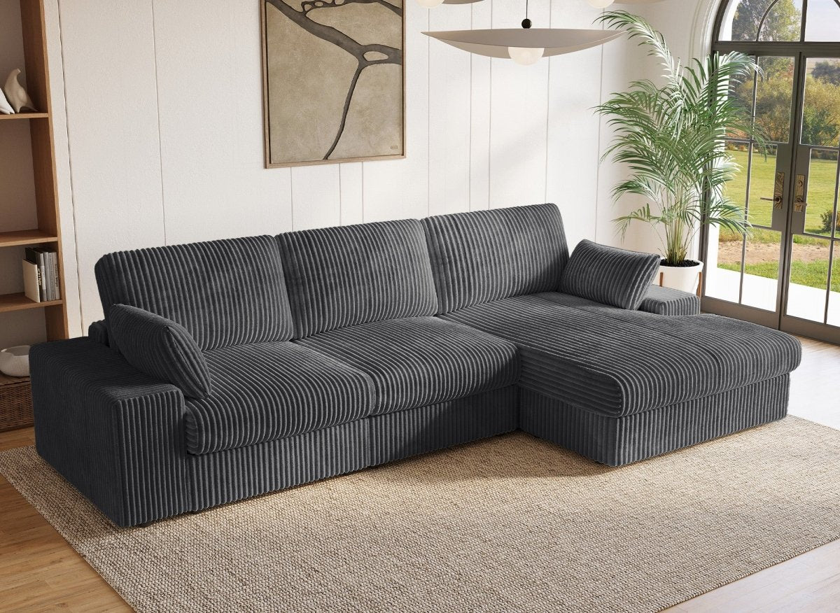 Canapé d'angle réversible en gros côtelé doux gris SIRINA - DécoInParis