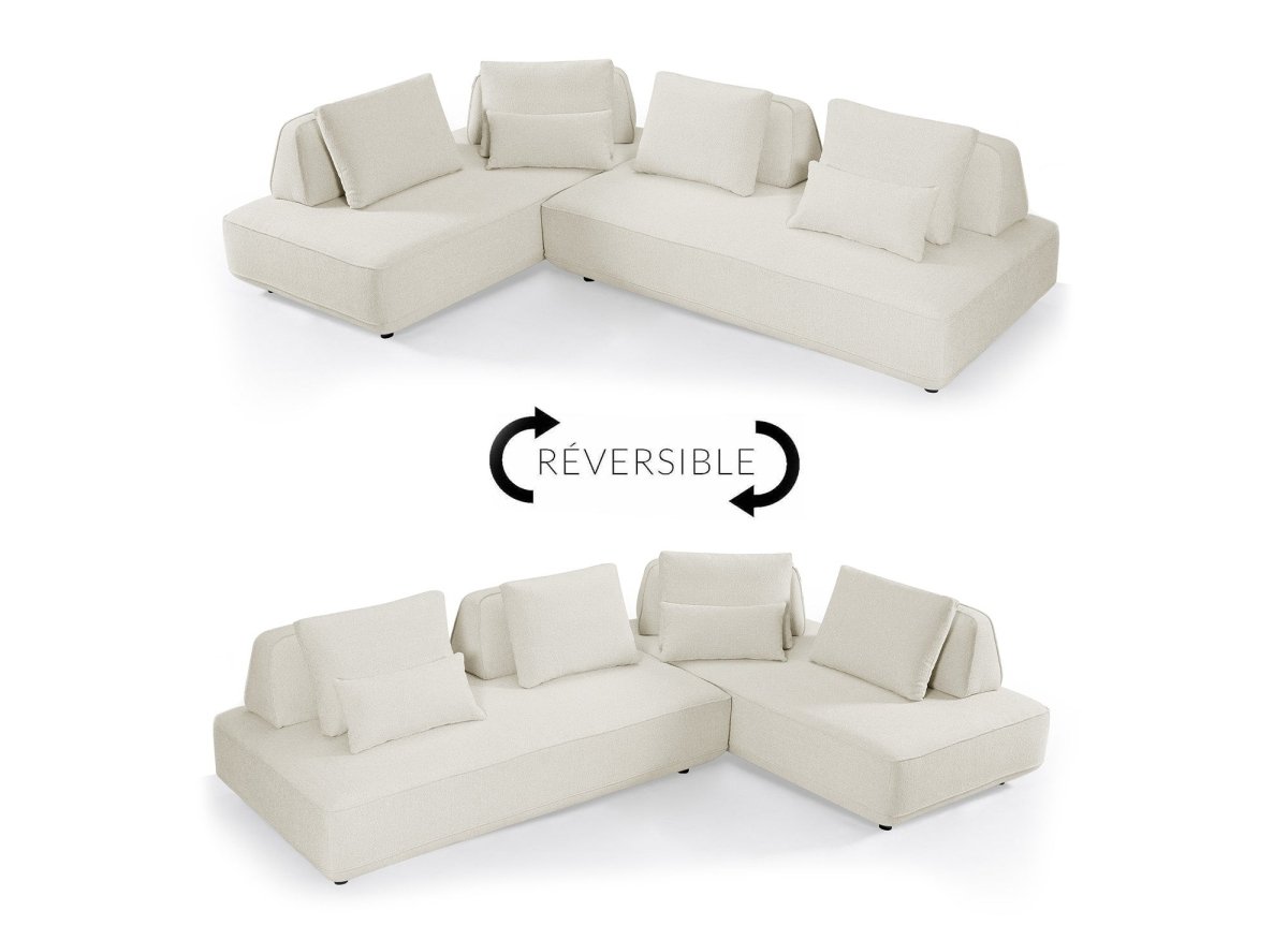 Canapé d'angle réversible en tissu bouclette beige ISAORA - DécoInParis