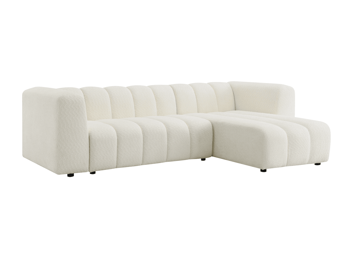 Canapé d'angle réversible en tissu bouclette écru AELIS - DécoInParis