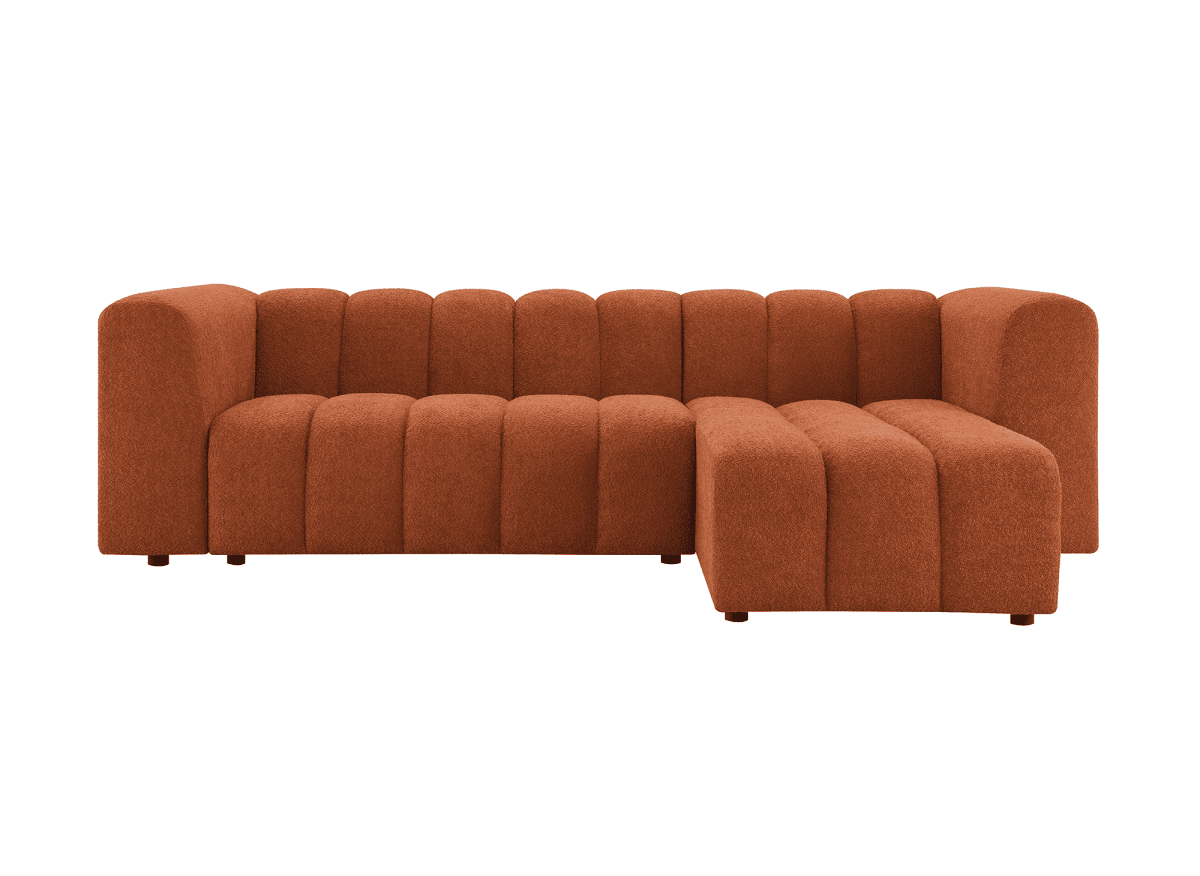 Canapé d'angle réversible en tissu bouclette terracotta AELIS - DécoInParis