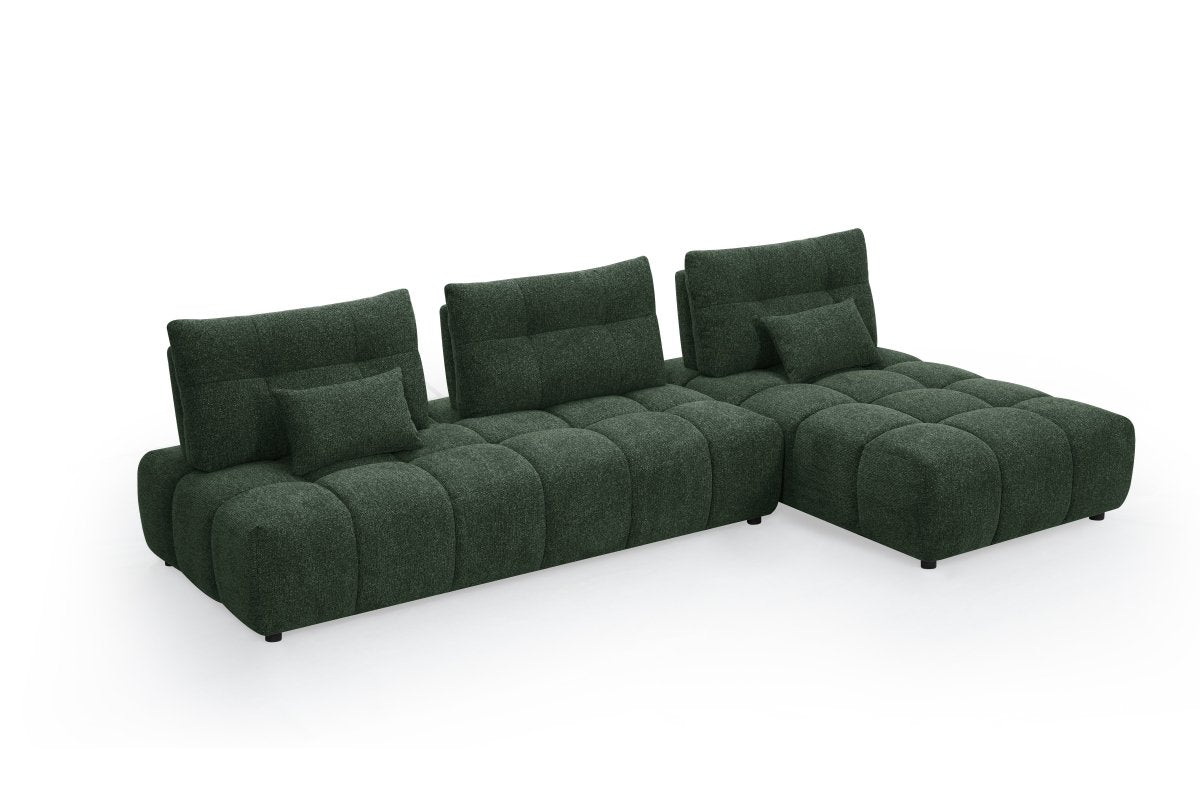 Canapé d'angle réversible en velours texturé vert kaki ALANA - DécoInParis