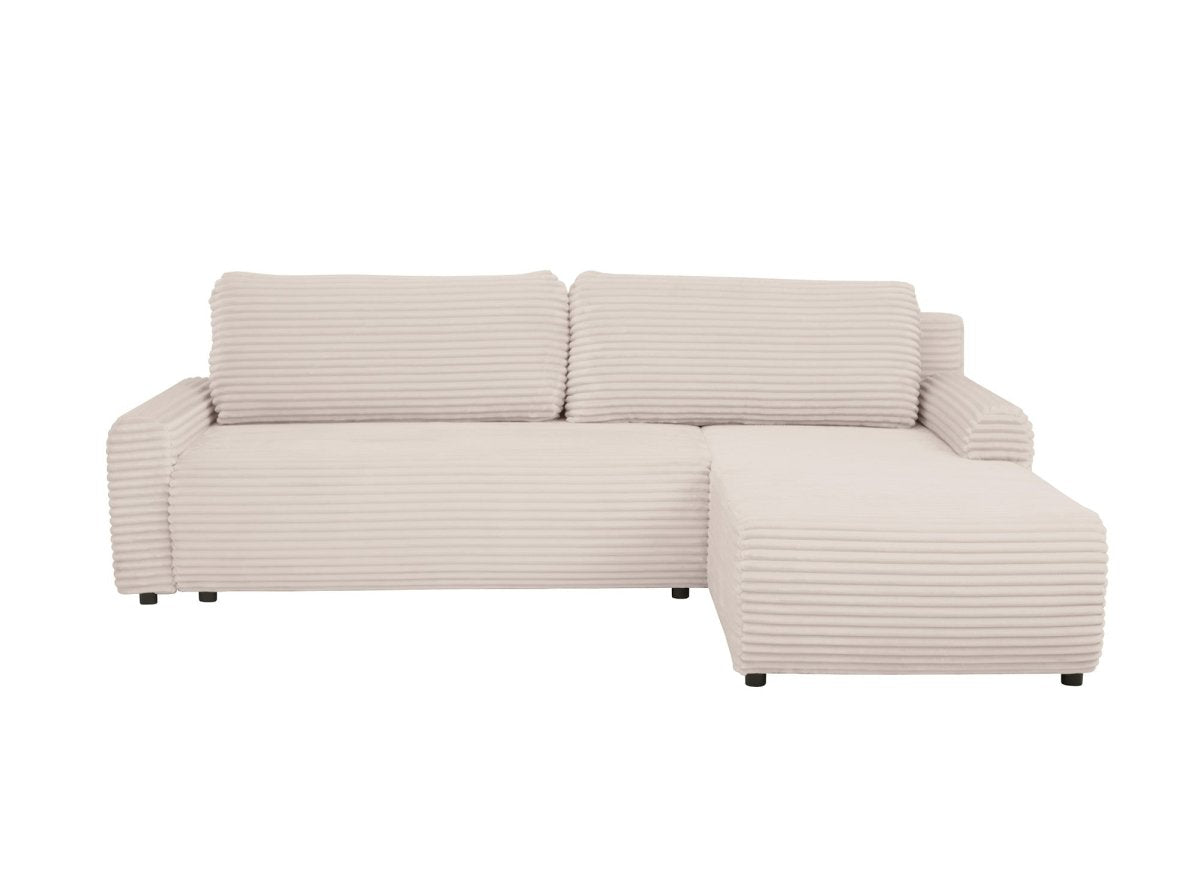 Canapé d'angle réversible et convertible avec coffre en velours côtelé épais beige KATIA - DécoInParis