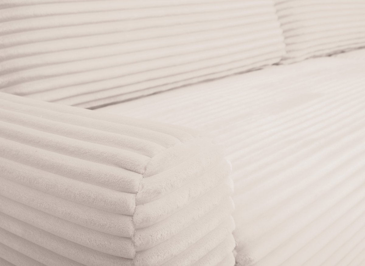 Canapé d'angle réversible et convertible avec coffre en velours côtelé épais beige KATIA - DécoInParis